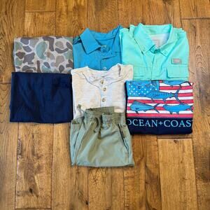 Lot of 7 Boys Summer Clothing Sz 7 Fishing Shirts, Camo, Ocean & Coast, Outfit